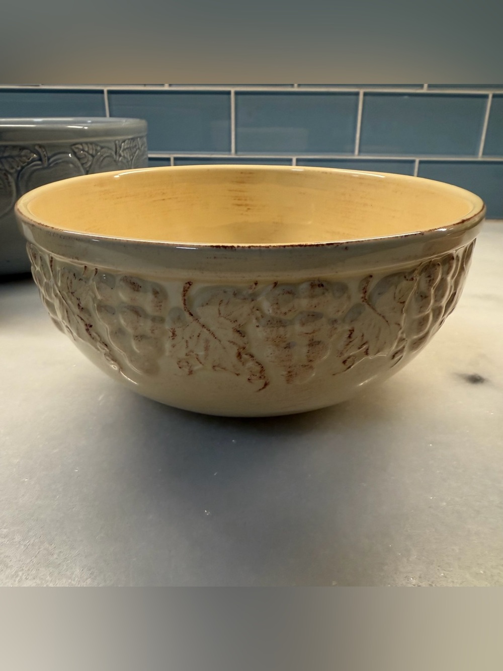 Signature Housewares Pastel Fruit Stoneware Serving Bowl 8” Yellow Embossed